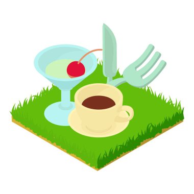 Piknik ikonu izometrik vektörü. Yiyecek parkı
