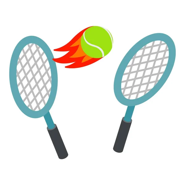 Icono de símbolo de tenis vector isométrico. Raqueta de tenis y pelota voladora — Archivo Imágenes Vectoriales