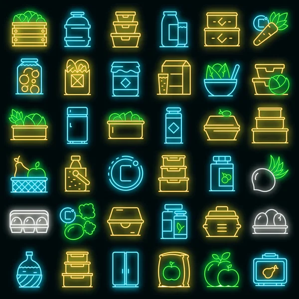 Iconos de almacenamiento de alimentos conjunto vector de neón — Archivo Imágenes Vectoriales