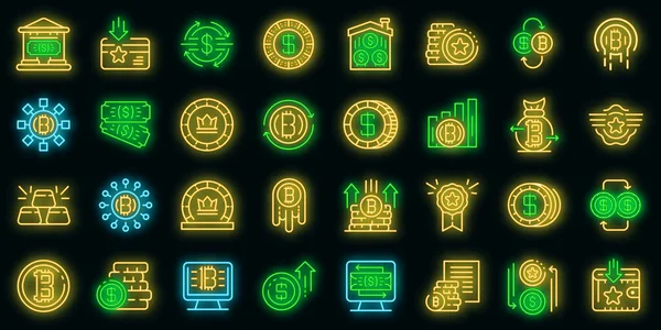 Tokens icons set vector neon — Stock Vector