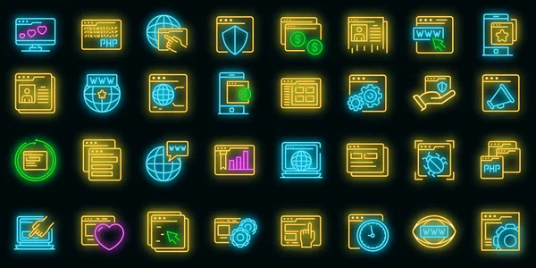 Icone del browser impostato al neon vettoriale — Vettoriale Stock