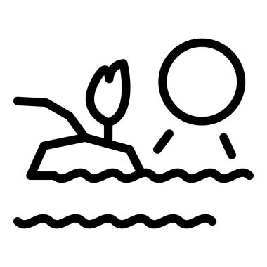 Deniz manzarası ikonu ana hatları vektörü. Günbatımı okyanusu