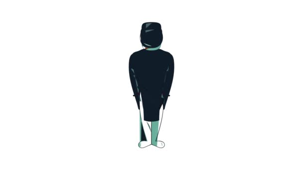 Человек в синей форме с крестом на груди иконка анимации — стоковое видео