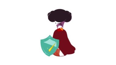 Volcano erruption and sky blue shield icon animation