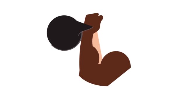 Brawny arm with dumbbell icon animation — Αρχείο Βίντεο