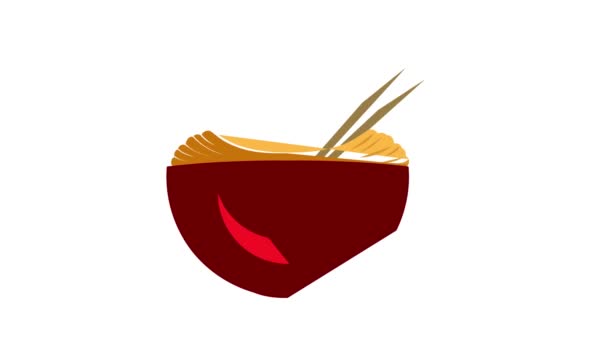 Red bowl of rice with pair of chopsticks icon animation — Video Stock