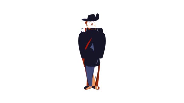 Man in blauw legeruniform 19e eeuwse icoon animatie — Stockvideo
