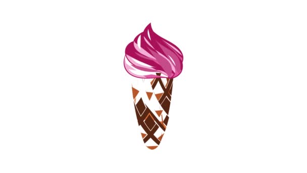 Helado en la animación icono de waffle — Vídeos de Stock