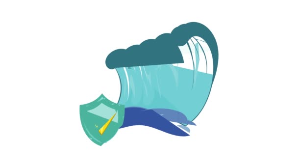 Blauwe tsunami golf pictogram animatie — Stockvideo