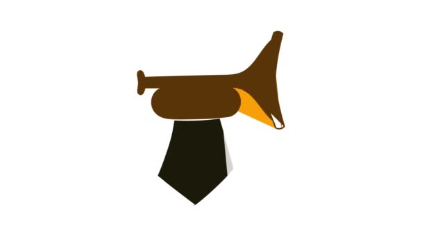 Gyllene trumpet med en röd flagga ikon animation — Stockvideo