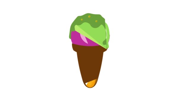 Helado en una animación icono de cono de gofre — Vídeo de stock