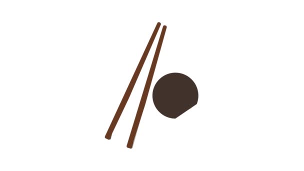 Wooden chopsticks and wasabi icon animation — Stock Video