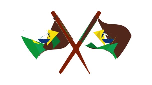 Скрещенные флаги анимации икон Бразилии — стоковое видео