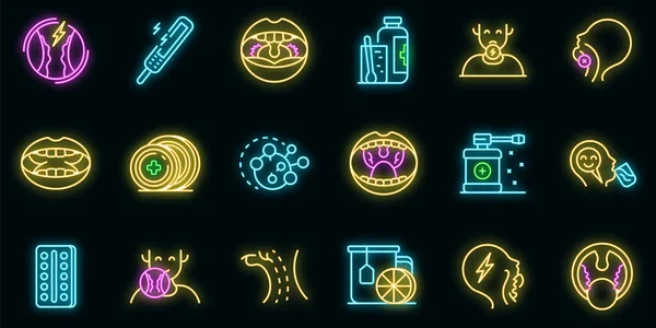 Tonsillitis icons set vector neon — Vetor de Stock