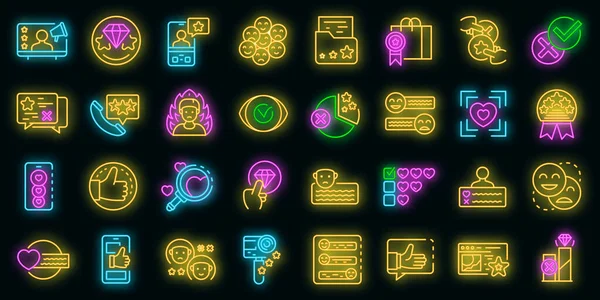 Product review icons set vector neon —  Vetores de Stock