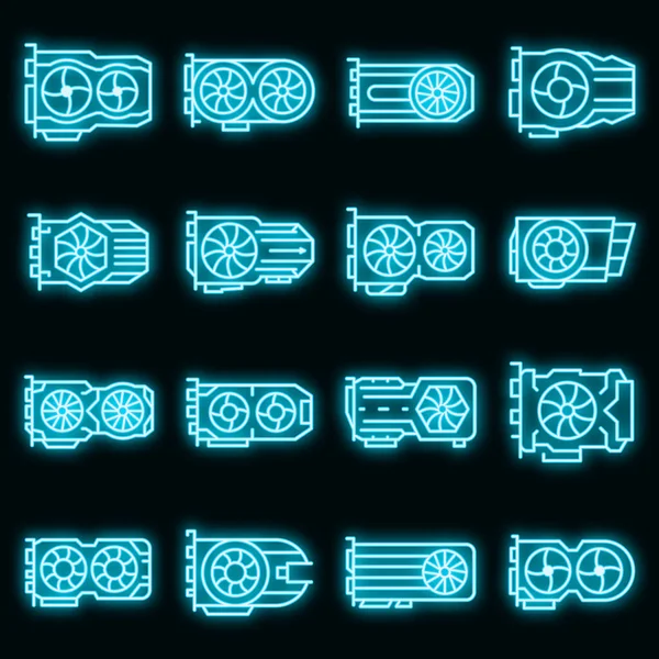 Graphics card icons set vector neon —  Vetores de Stock