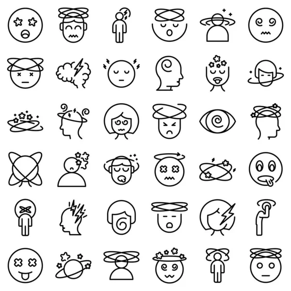 Dizziness icons set outline vector. Brain headache —  Vetores de Stock