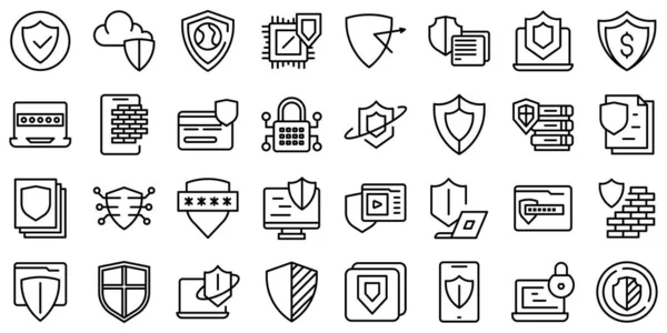 Active protection icons set outline vector. File firewall —  Vetores de Stock