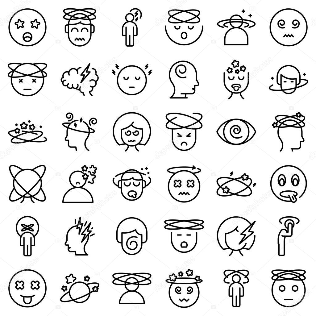 Dizziness icons set outline vector. Brain headache. Dizzy distracted