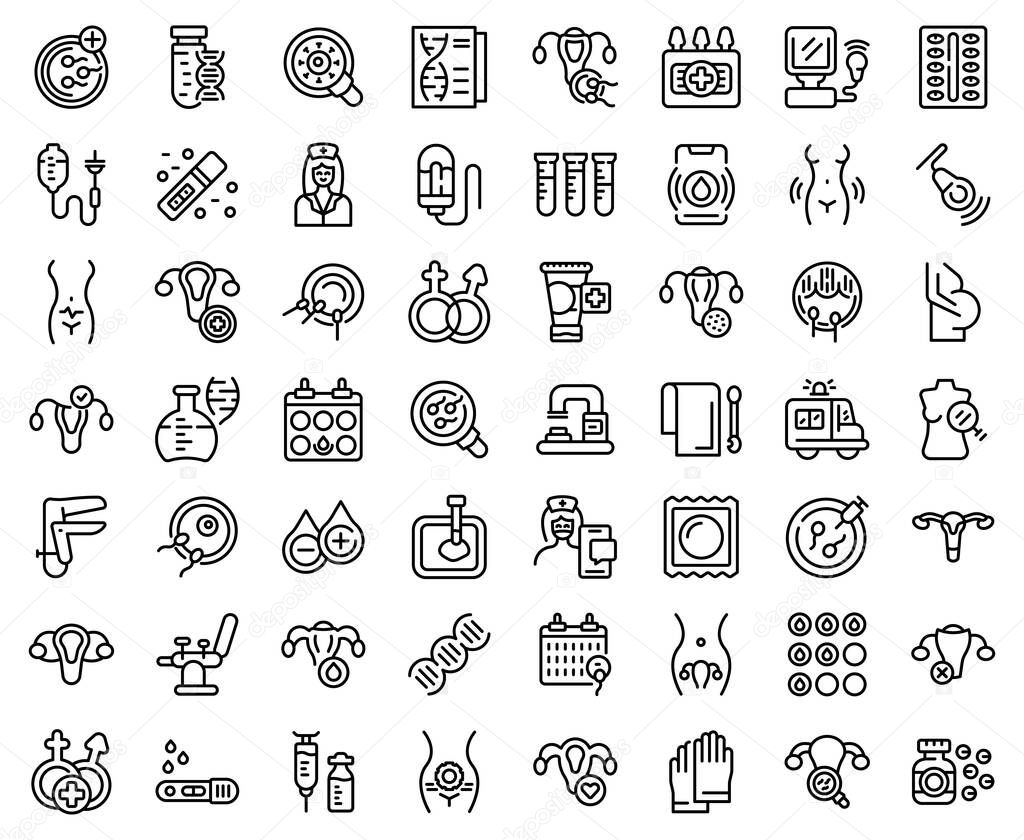 Reproductive health icons set outline vector. Gynecologist menopause