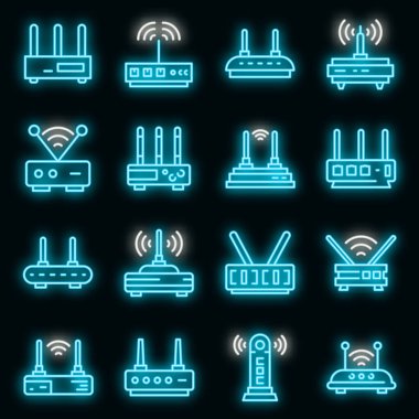 Modem simgeleri vektör neonunu ayarla