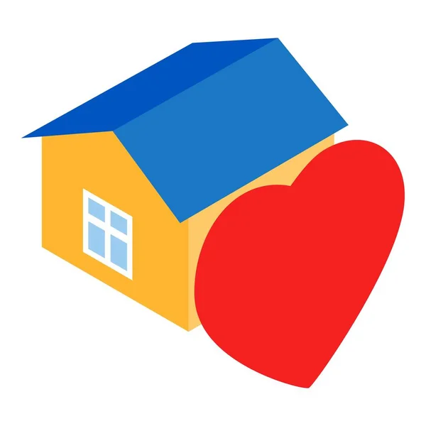 Ícone da casa adorável vetor isométrico. Ícone de coração vermelho da casa pequena — Vetor de Stock