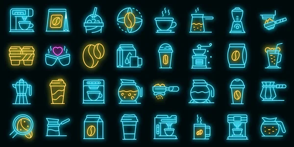 Kávé ikonok beállított vektor neon — Stock Vector