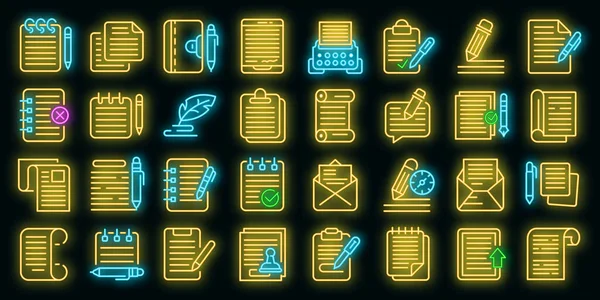 Iconos de escritura conjunto vector de neón — Vector de stock