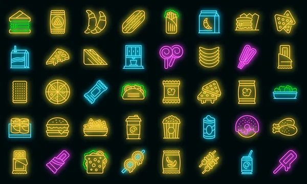 Ikony Snack baru nastavují vektorový neon — Stockový vektor