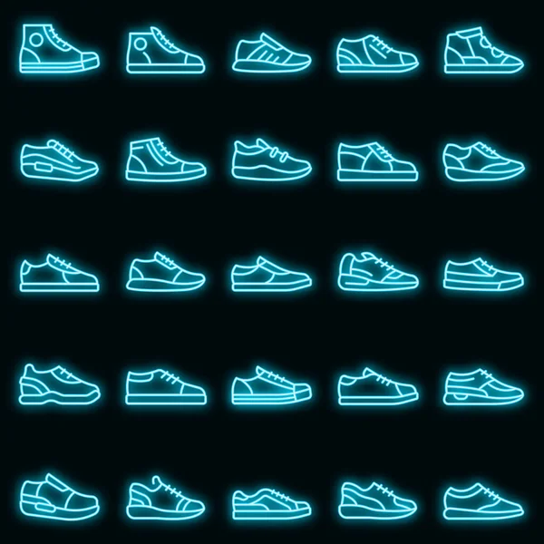 Sneakers pictogrammen ingesteld vector neon — Stockvector