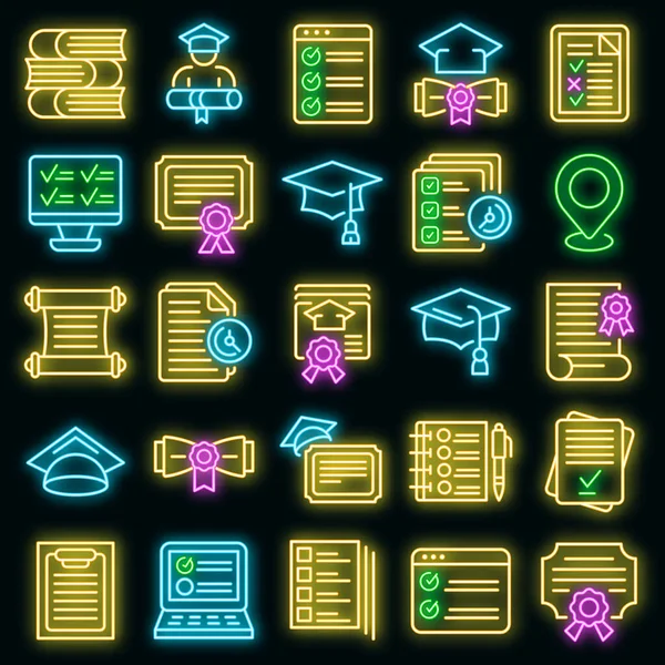 Final exam icons set vector neon Royalty Free Stock Vectors