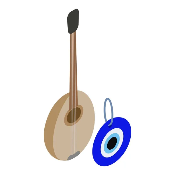 Turquie attribut icône vecteur isométrique. Turc saz et talisman oeil bleu — Image vectorielle