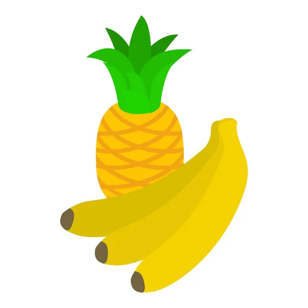 Tropik meyve ikonu izometrik vektörü. Sarı olgun muz ve ananas ikonu — Stok Vektör