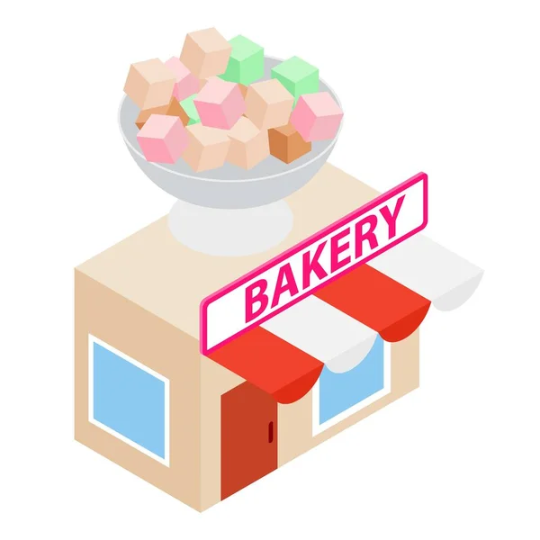 Bakery shop icon isometric vector. Rahat lokum in vase for sweet store building — Stock Vector