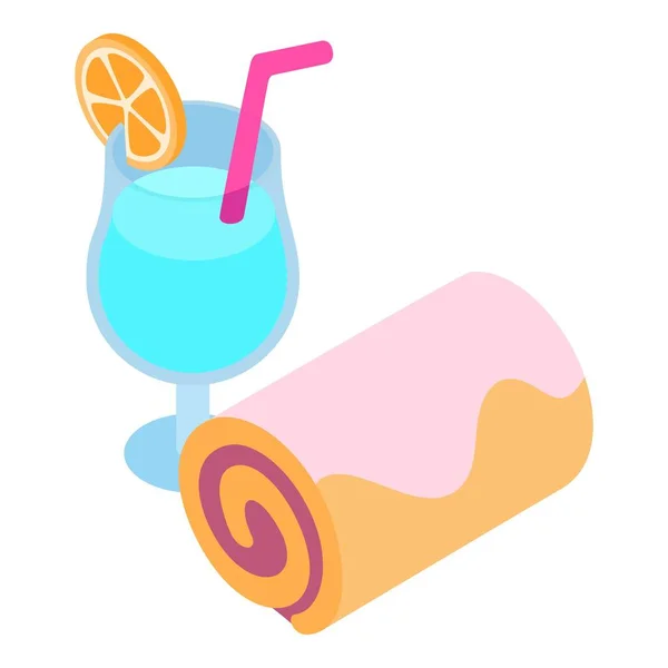 Cocktail 파티 아이콘 isometric vector. 여름 알코올음료와 과일 케이크 롤 — 스톡 벡터