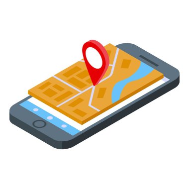 Telefon GPS haritası izometrik vektörü. Taşınabilir rota