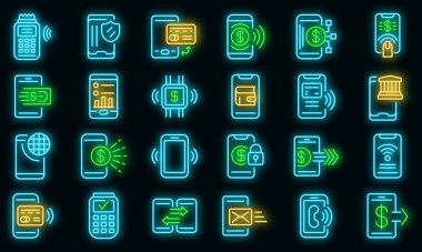 Mobil ödeme simgeleri vektör neonu ayarla