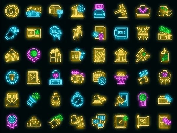 Auction icons set vector neon — Stock Vector