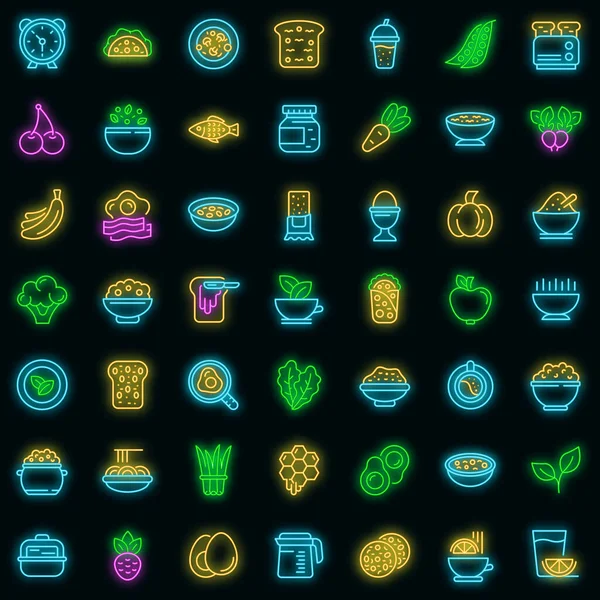 Iconos de desayuno saludable conjunto vector de neón — Archivo Imágenes Vectoriales