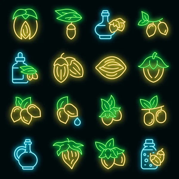 Jojoba iconos conjunto vector de neón — Vector de stock