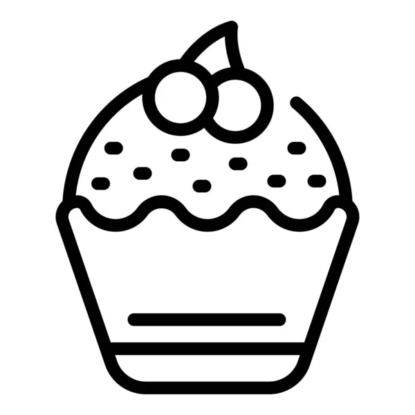 크림 컵 케익 아이콘은 벡터의 개요를 보여준다. 카페 체리 — 스톡 벡터