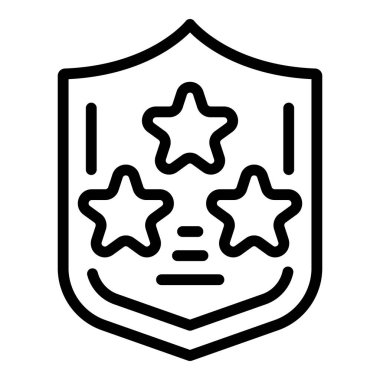 Ürün yıldız kalkanı ikonu ana hat vektörü. Rozet amblemi