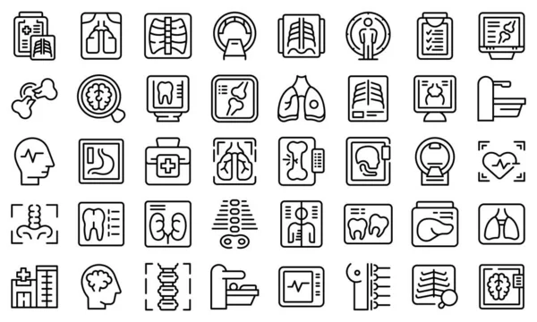 X-ray examination icons set outline vector. Hospital room — Stock Vector