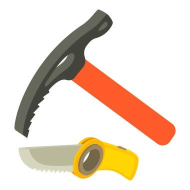 Dağcılık ekipmanı ikonu izometrik vektörü. Buz baltası ve dağcı bıçağı.