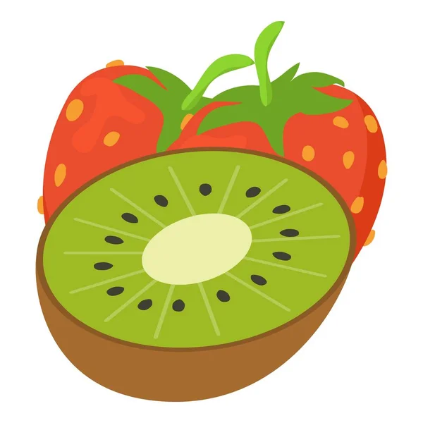Ícone de frutas frescas vetor isométrico. Morango vermelho suculento maduro e quivi verde — Vetor de Stock