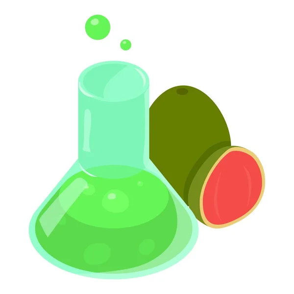 Organic product icon isometric vector. Transparent laboratory flask and guava — Stock Vector