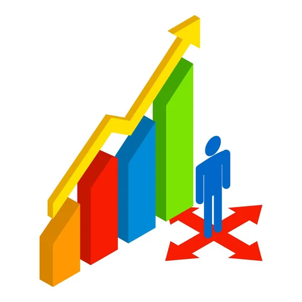 Marketing strategy icon isometric vector. Person icon direction and growth graph — Stock Vector