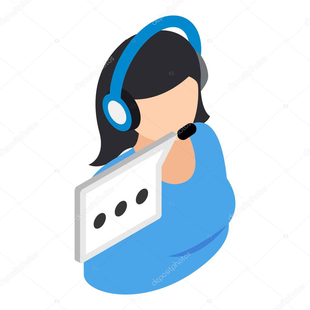 Support service icon isometric vector. Talking woman operator with headset