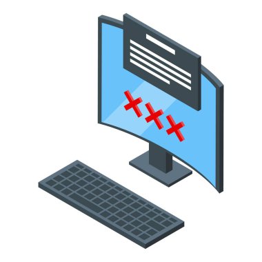 Pc kullanıcı kara liste ikon izometrik vektörü. Yasak kart