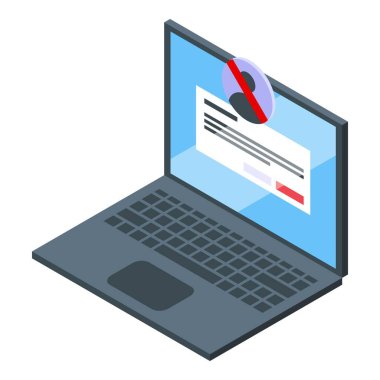 Yasaklı dizüstü bilgisayar ikonu izometrik vektörü. Kara liste kullanıcısı